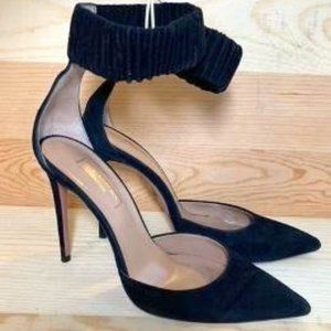 Aquazzura Firenze Vero Cuomo Black Suede Ankle Strap Stilettos